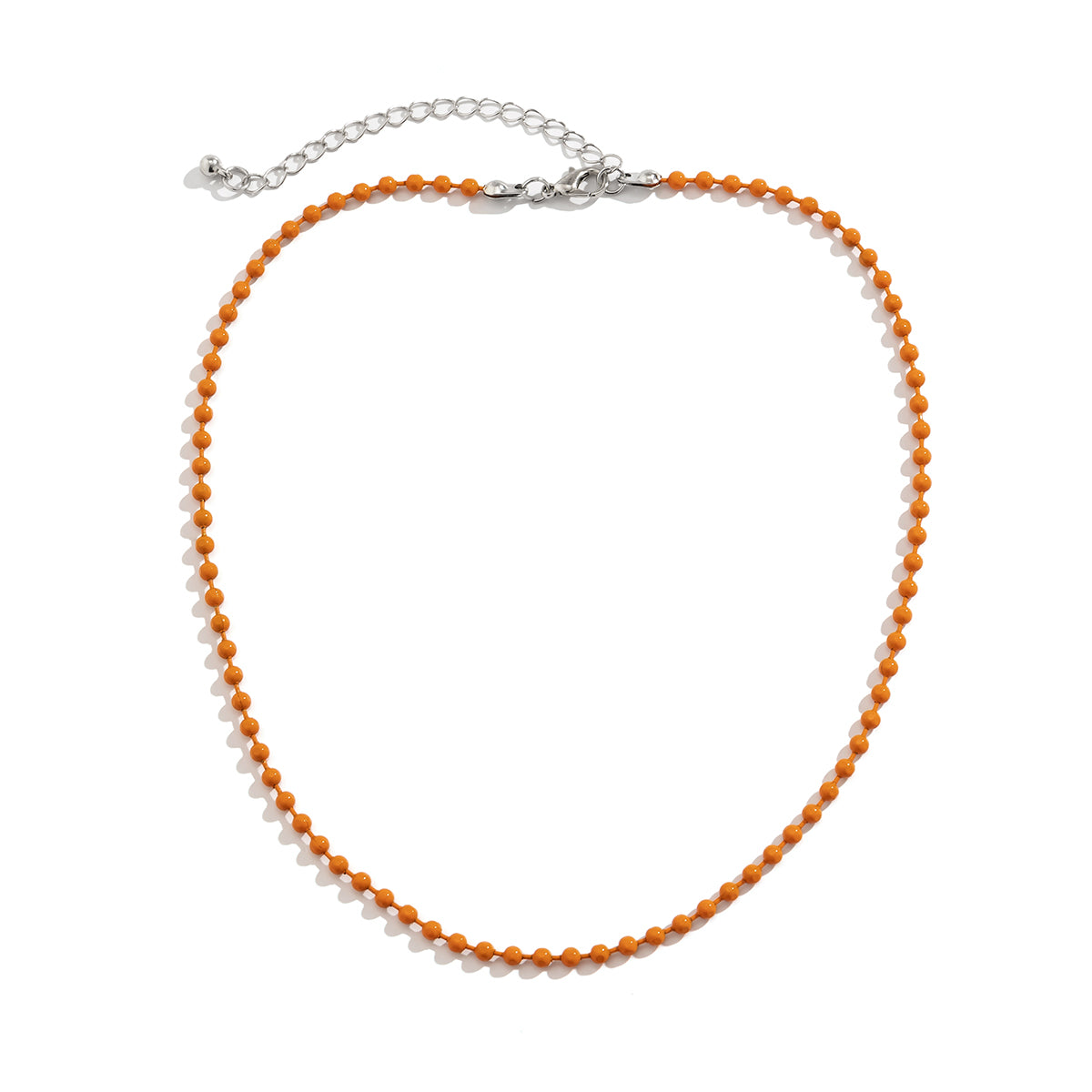 Orange Enamel & Silver-Plated Bead Chain Necklace