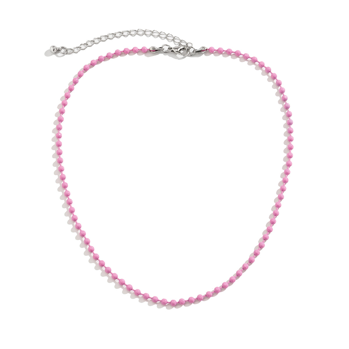 Pink Enamel & Silver-Plated Bead Chain Necklace