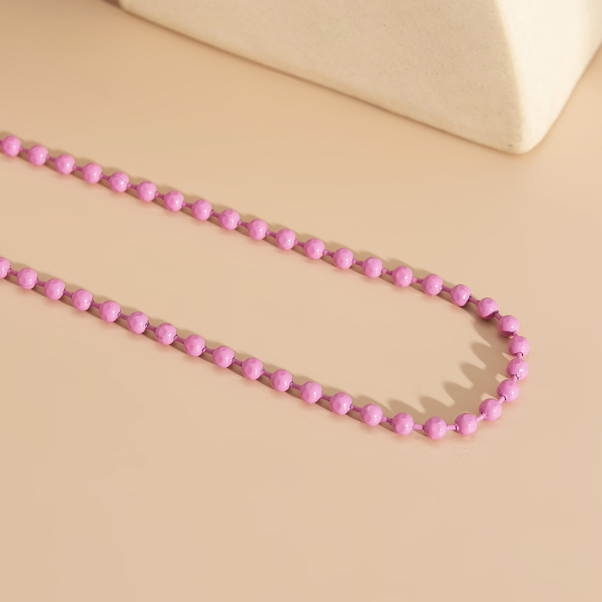Pink Enamel & Silver-Plated Bead Chain Necklace