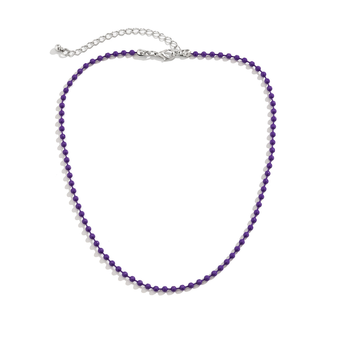 Purple Enamel & Silver-Plated Bead Chain Necklace