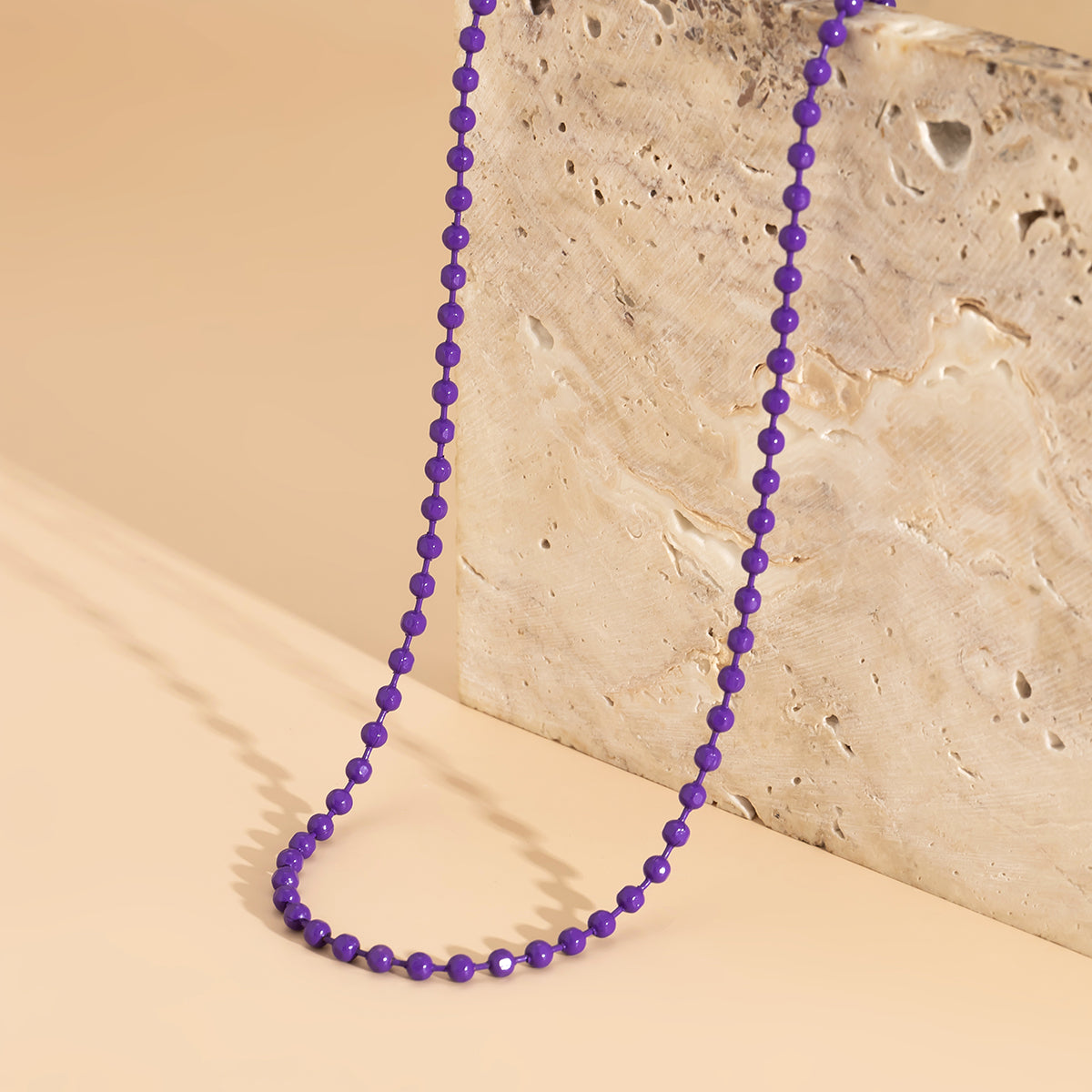 Purple Enamel & Silver-Plated Bead Chain Necklace