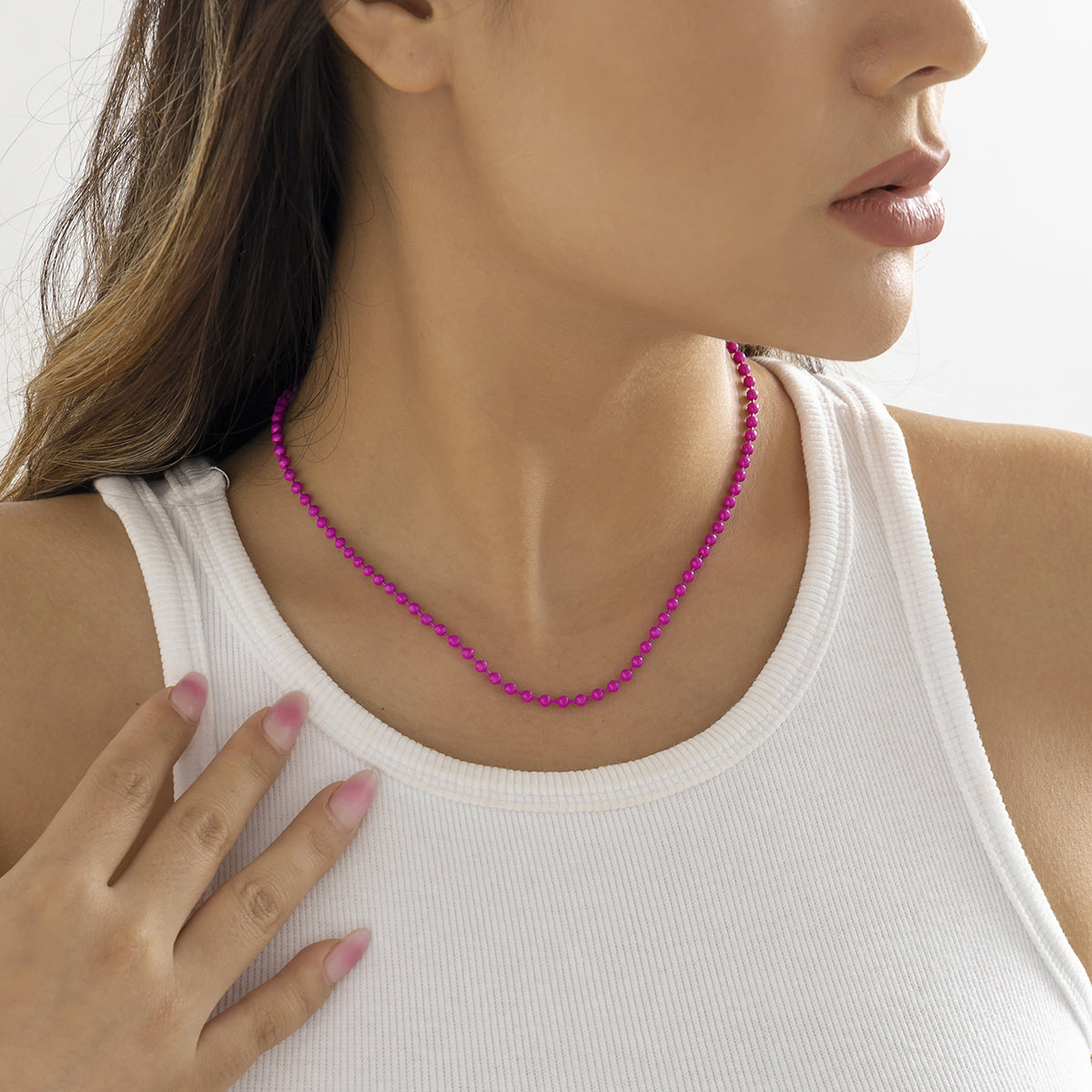 Rose Enamel & Silver-Plated Bead Chain Necklace