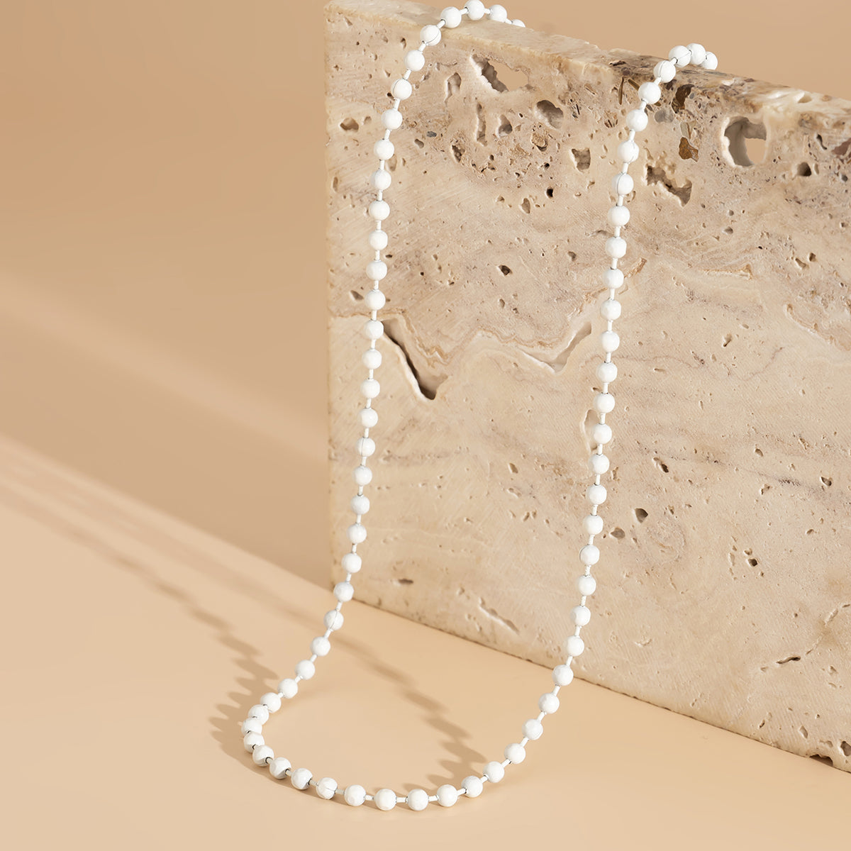White Enamel & Silver-Plated Bead Chain Necklace