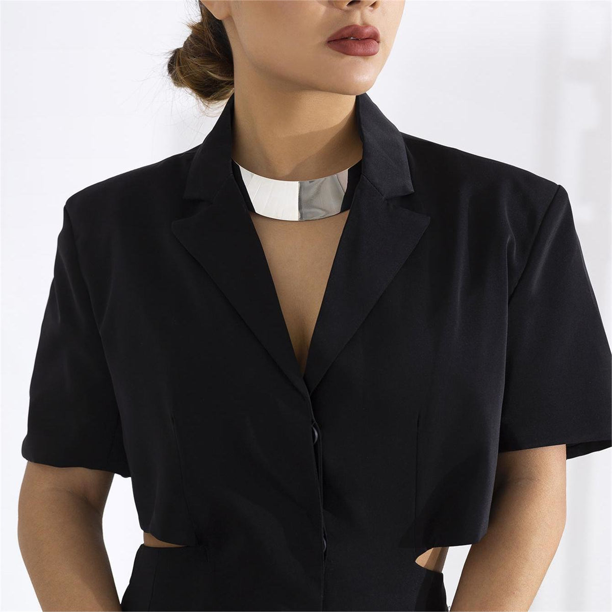 Silver-Plated Thick Choker Necklace, chunky silver choker necklace, everyday style, front view