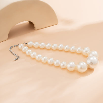 Pearl and Silver-Plated Graduated Choker, silver pendant necklace for women, everyday style, side view
