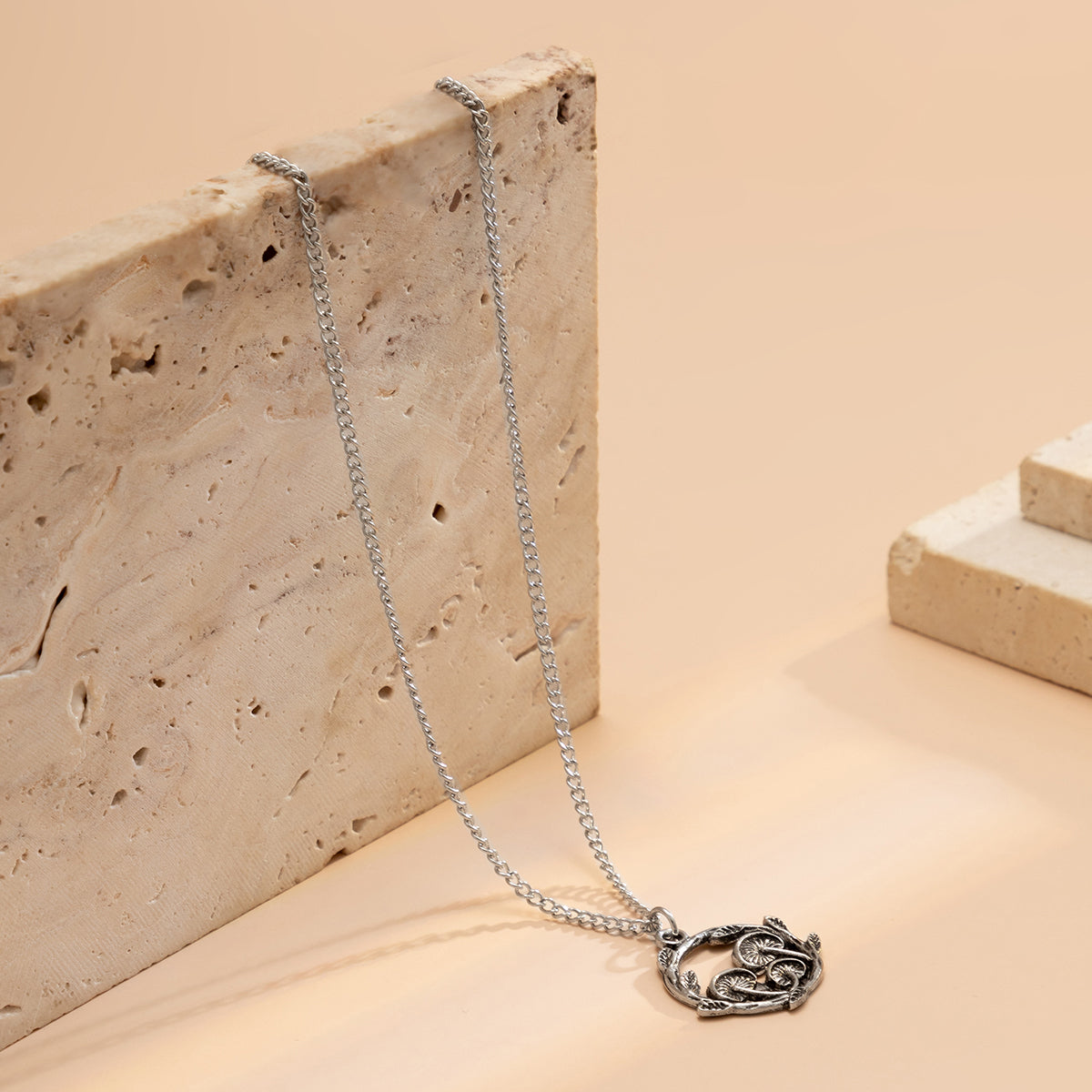 Silver-Plated Mushroom Cluster Pendant Necklace, silver pendant necklace for women, everyday style, lifestyle look