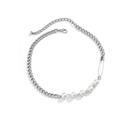 Pearl and Silver-Plated Pin Choker Necklace, silver pendant necklace for women, botanical inspired, styled look