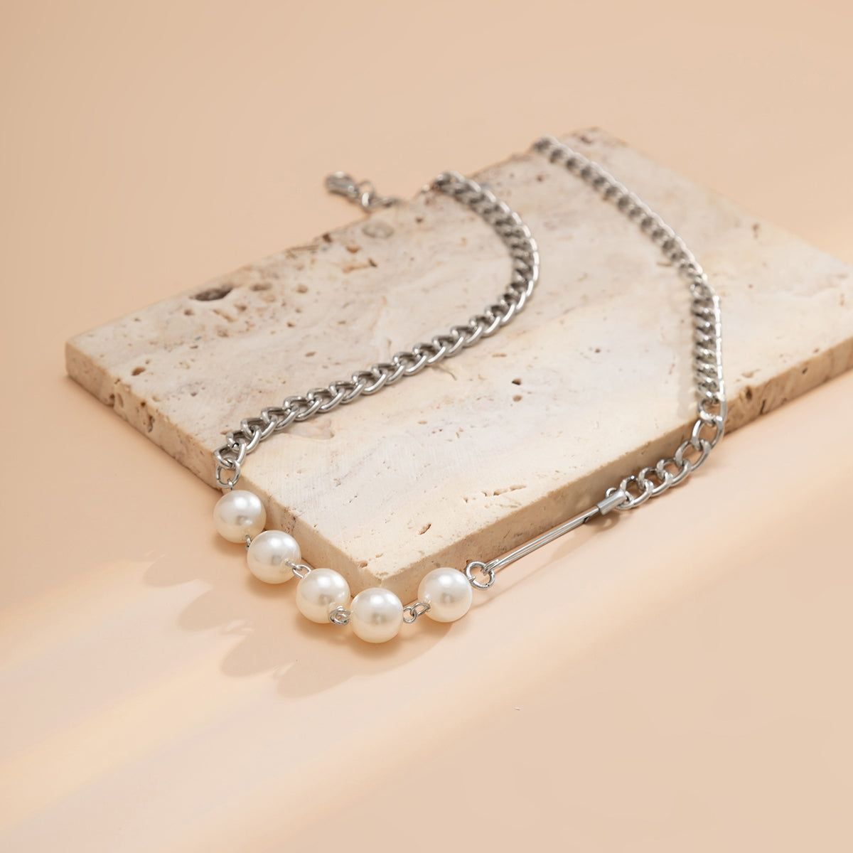 Pearl & Silver-Plated Pin Choker Necklace