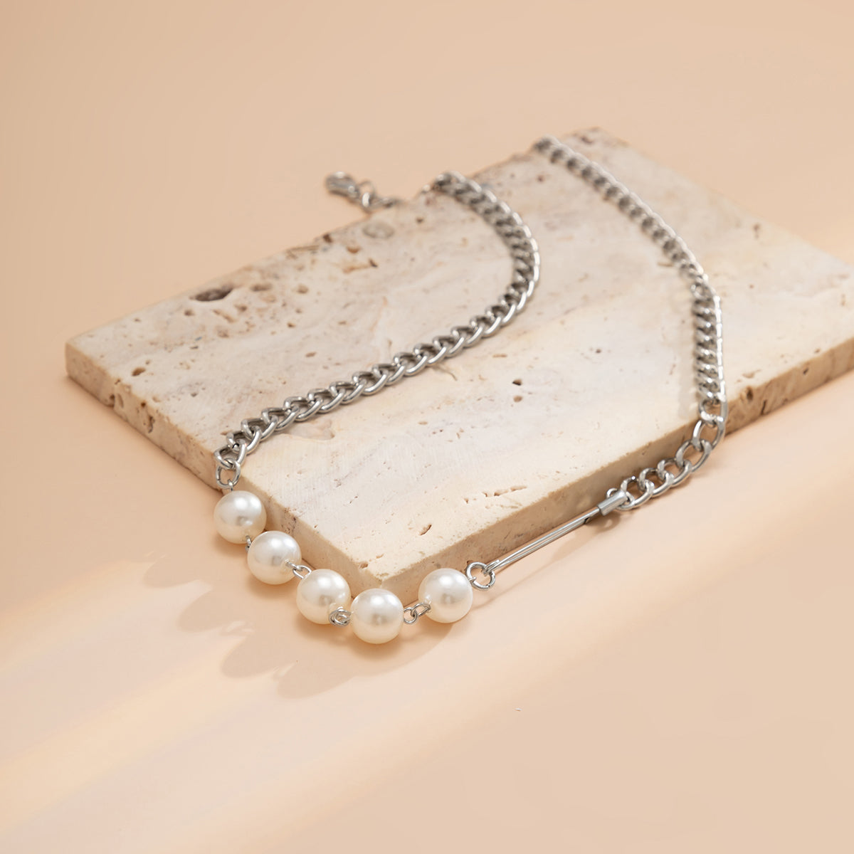 Pearl and Silver-Plated Pin Choker Necklace, silver pendant necklace for women, botanical inspired, lifestyle look