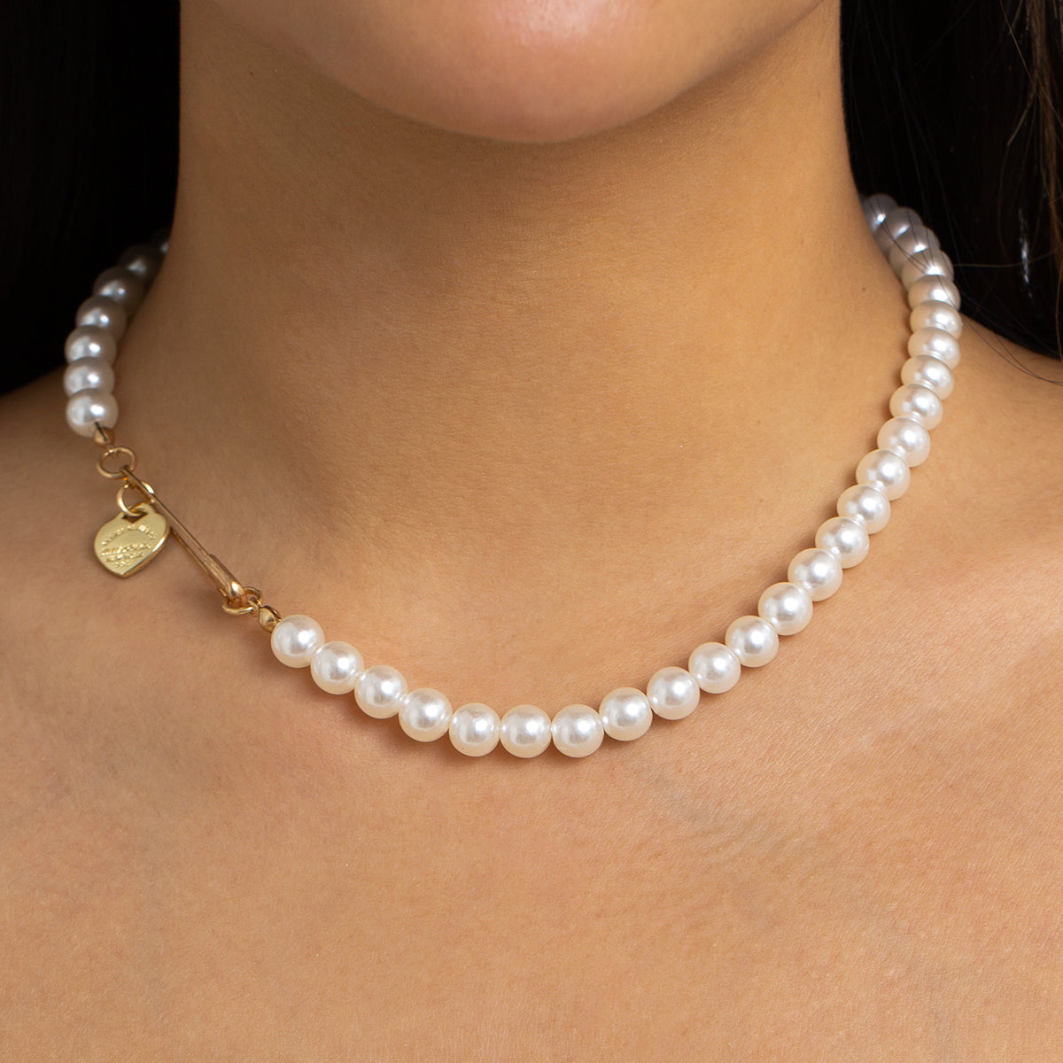 Pearl & 18K Gold-Plated Heart Pin Necklace
