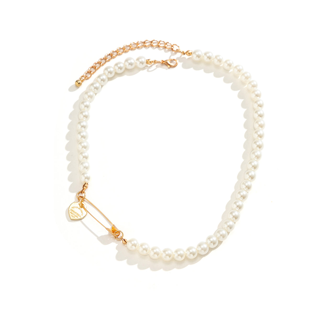 Pearl & 18K Gold-Plated Heart Pin Necklace