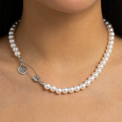 Pearl & Silver-Plated Heart Pin Necklace