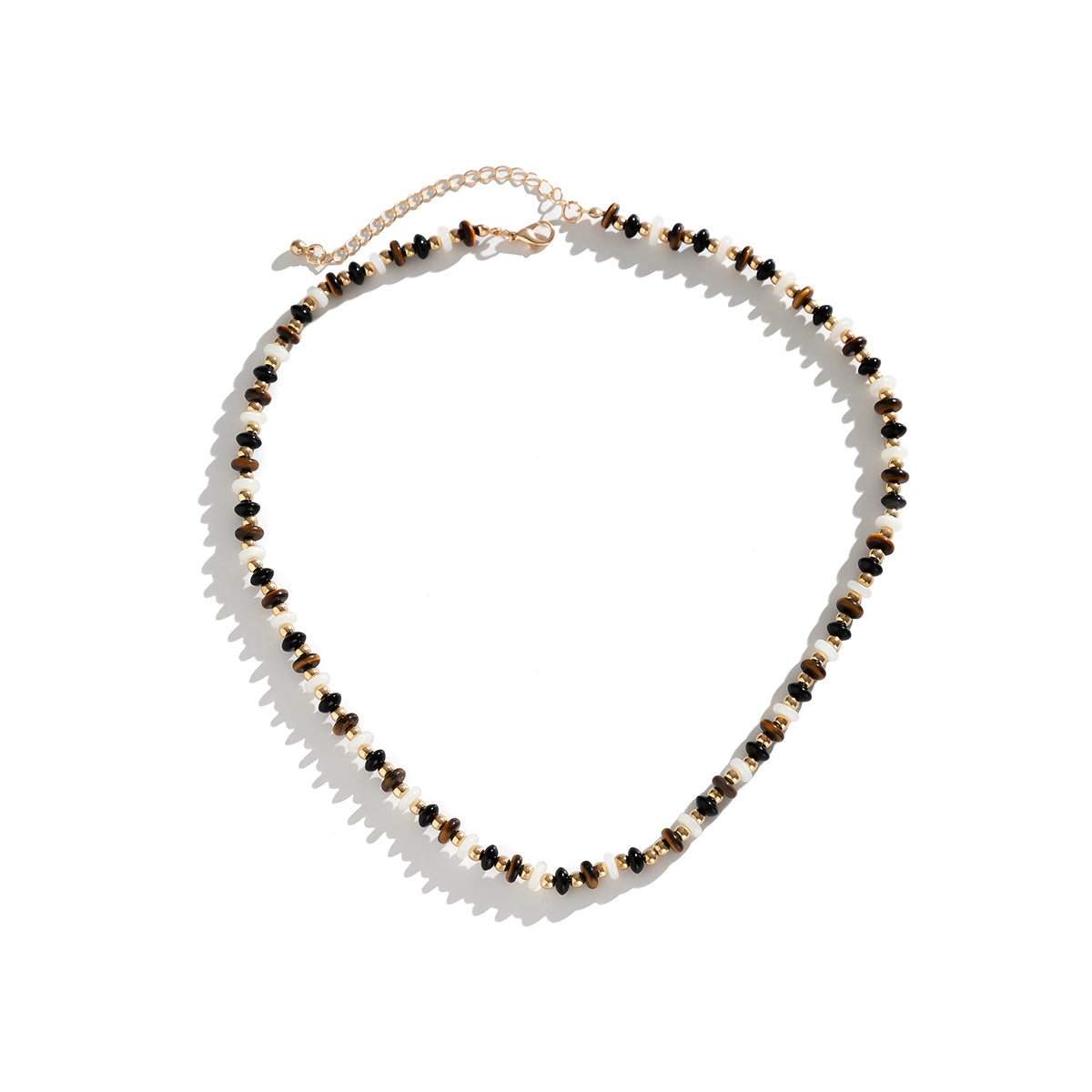 Black Resin and 18K Gold-Plated Beaded Chain Necklace, gold pendant necklace for women, vintage-inspired design, styled look
