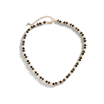 Black Resin and 18K Gold-Plated Beaded Chain Necklace, gold pendant necklace for women, vintage-inspired design, styled look
