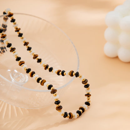 Black Resin and 18K Gold-Plated Beaded Chain Necklace, gold pendant necklace for women, lifestyle look