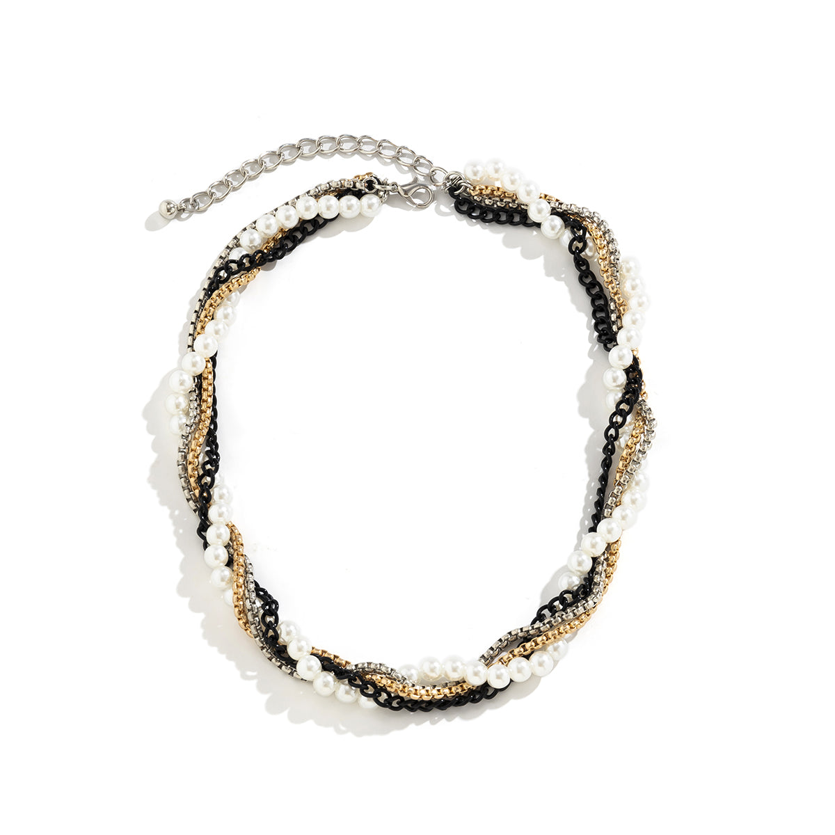 Pearl & Tri-Tone Twist Choker Necklace