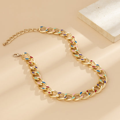Blue Enamel and 18K Gold-Plated Multicolor Dot Curb Chain Necklace, gold pendant necklace for women, styled look