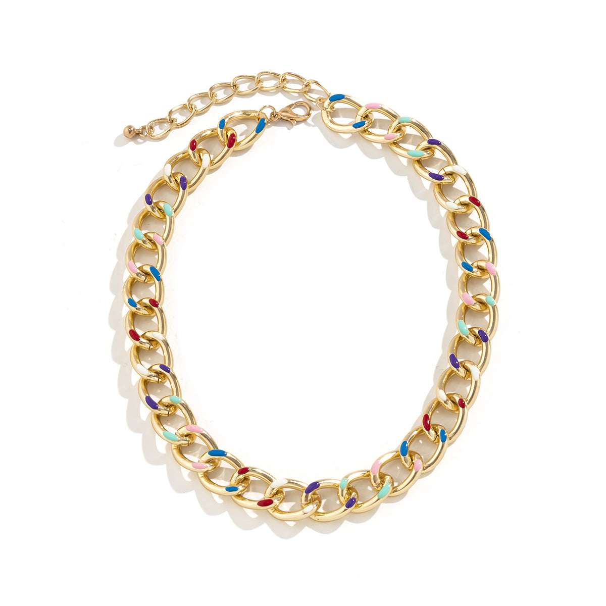 Blue Enamel and 18K Gold-Plated Multicolor Dot Curb Chain Necklace, gold pendant necklace for women, lifestyle look