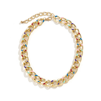 Blue Enamel and 18K Gold-Plated Multicolor Dot Curb Chain Necklace, gold pendant necklace for women, lifestyle look