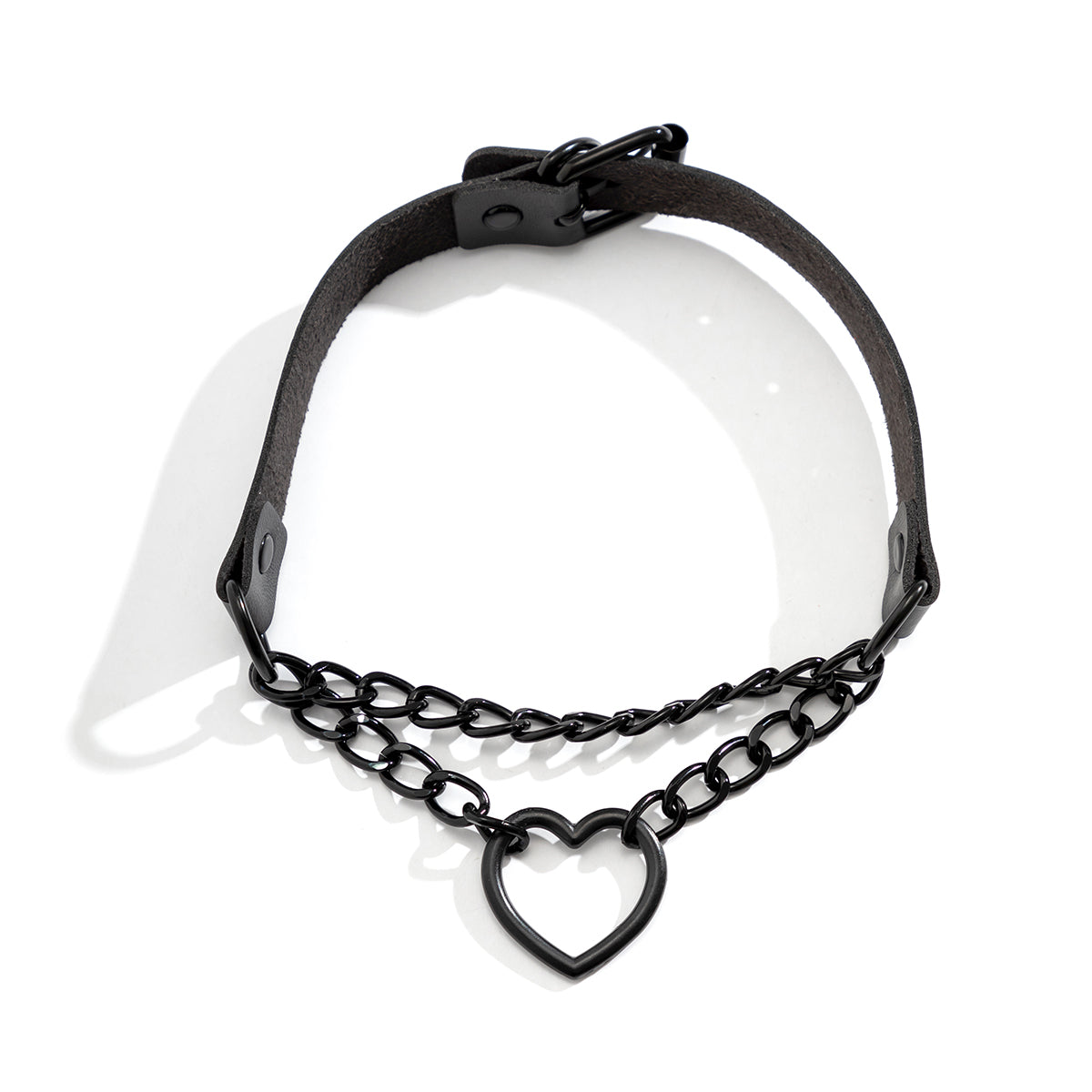 Black Heart Layered Choker Necklace, chunky choker necklace, everyday style, side view
