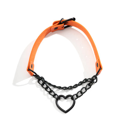 Orange and Black Plated Heart Layered Choker Necklace, chunky choker necklace, everyday style, side view