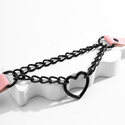 Pink and Black Heart Layered Choker Necklace, chunky choker necklace, botanical inspired, detail close-up