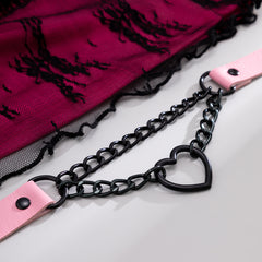 Pink & Black Heart Layered Choker Necklace