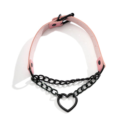 Pink and Black Heart Layered Choker Necklace, chunky choker necklace, botanical inspired, styled look