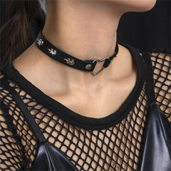 Black Polyurethane & Silver-Plated Flame Heart Choker Necklace