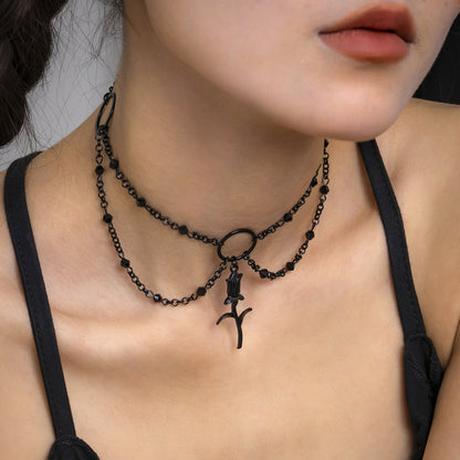 Black Rose Layered Choker Necklace, chunky choker necklace, everyday style, lifestyle look
