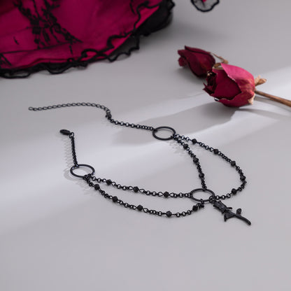 Black Rose Layered Choker Necklace, chunky choker necklace, everyday style, side view
