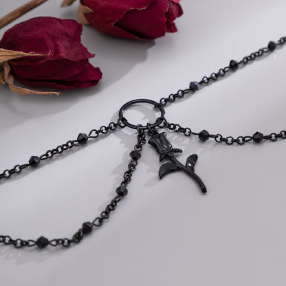 Black Rose Layered Choker Necklace, chunky choker necklace, everyday style, detail close-up