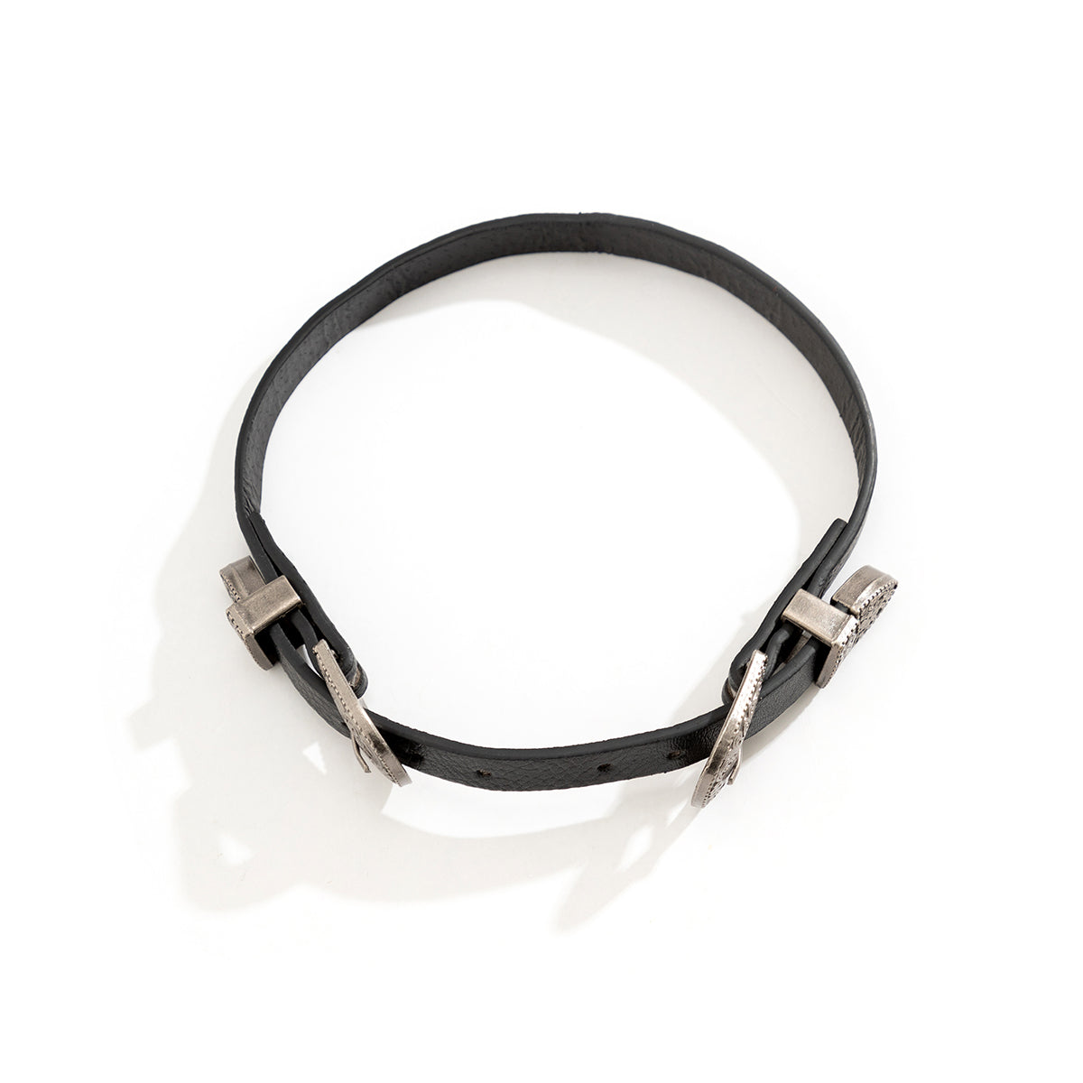 Black Polyurethane and Silver-Plated Buckle Choker Necklace, chunky silver choker necklace, styled look