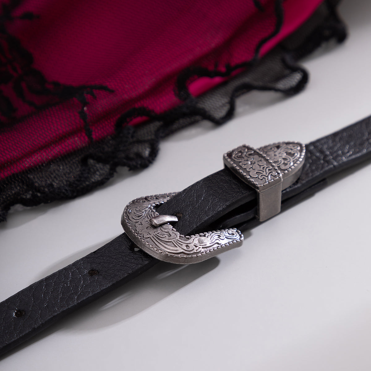 Black Polyurethane and Silver-Plated Buckle Choker Necklace, chunky silver choker necklace, side view