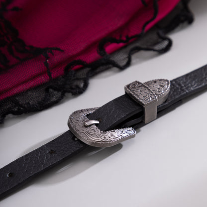 Black Polyurethane and Silver-Plated Buckle Choker Necklace, chunky silver choker necklace, side view