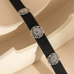 Black Polystyrene & Silver-Plated Floral Station Choker Necklace