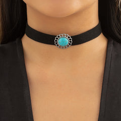 Turquoise & Silver-Plated Choker Necklace