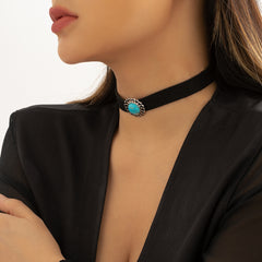 Turquoise & Silver-Plated Choker Necklace