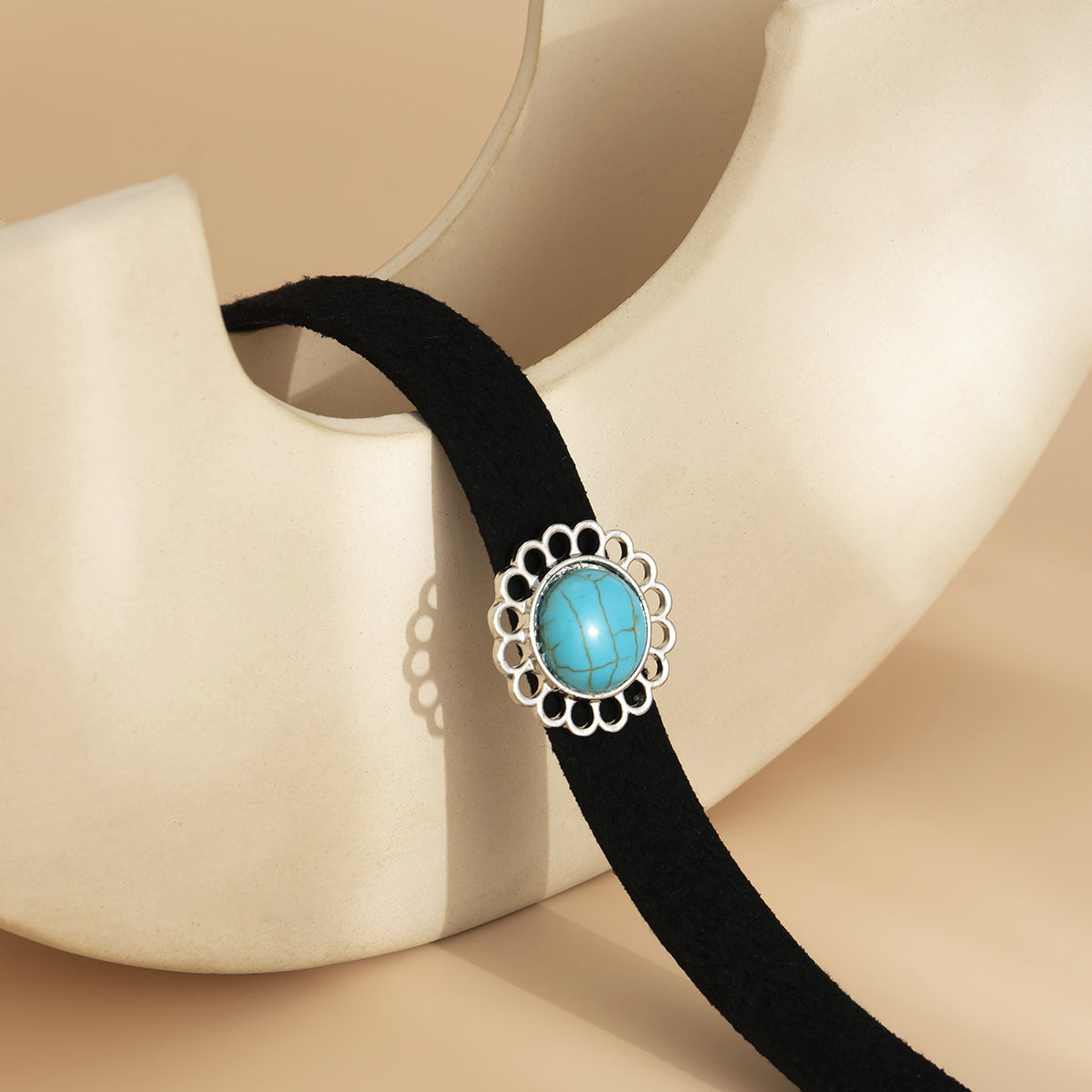 Turquoise & Silver-Plated Choker Necklace