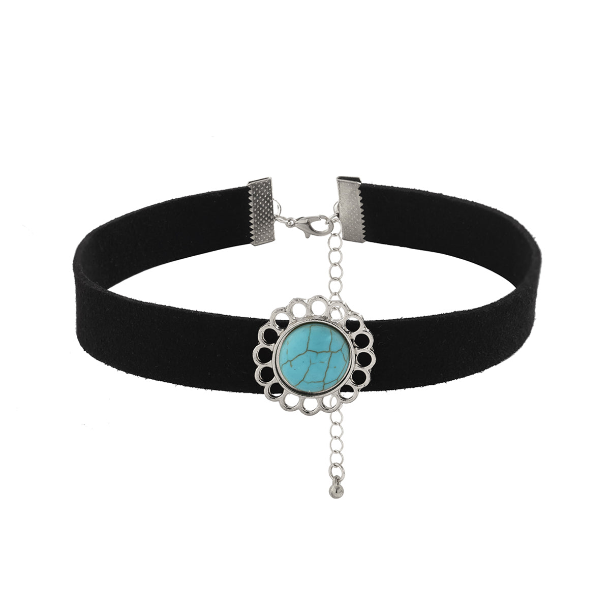 Turquoise & Silver-Plated Choker Necklace