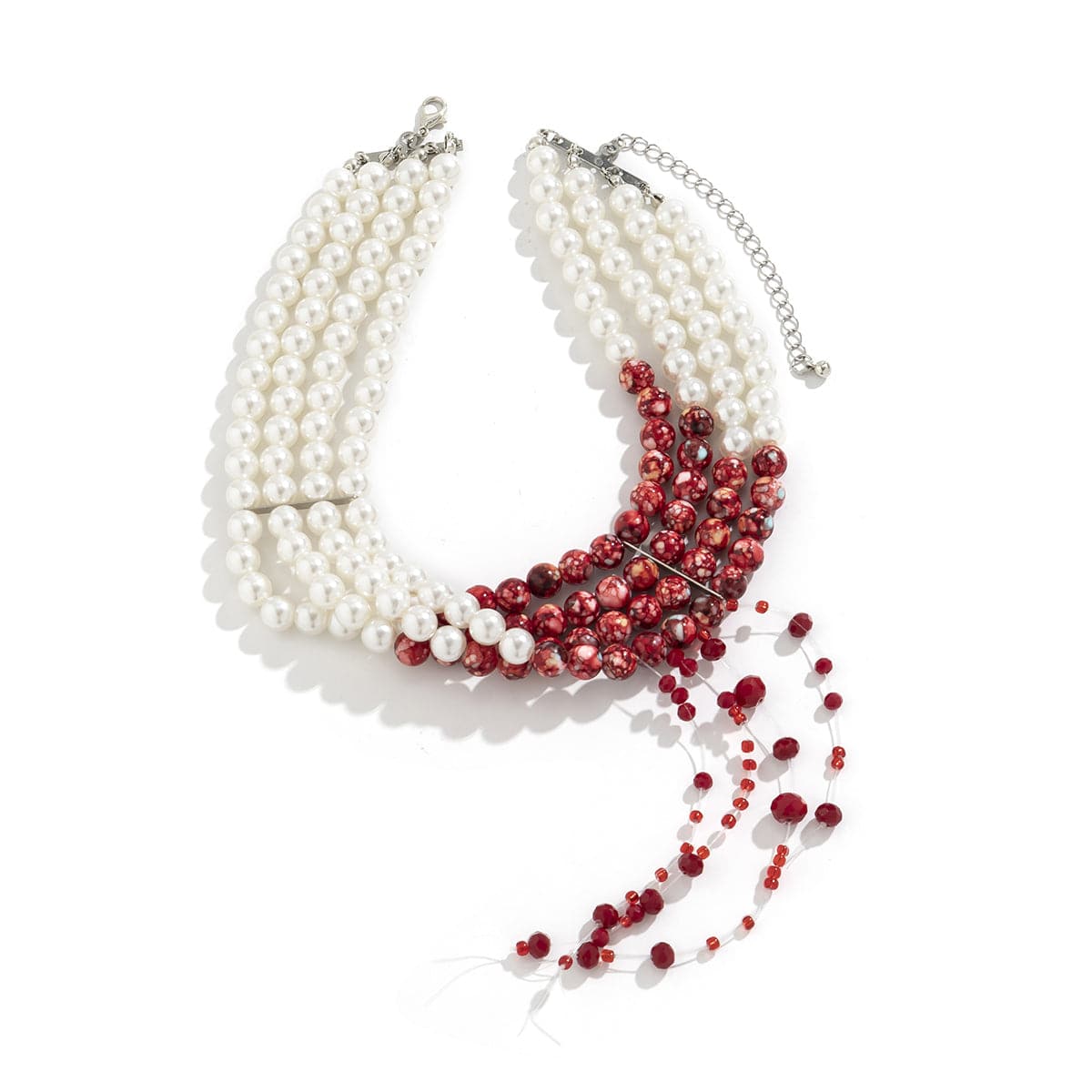 Quartz and Pearl Silver-Plated Fringe-Accent Layered Choker, chunky silver choker necklace, side view