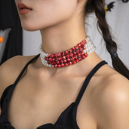 Quartz and Pearl Silver-Plated Layered Choker, chunky silver choker necklace, elegant gift for her, front view