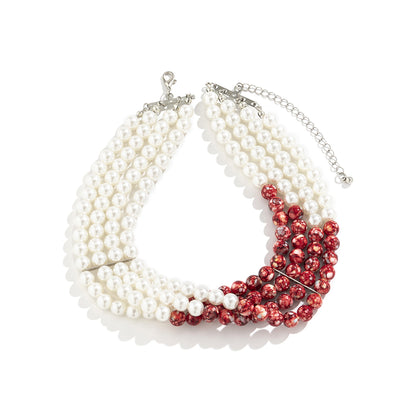 Quartz and Pearl Silver-Plated Layered Choker, chunky silver choker necklace, elegant gift for her, detail close-up