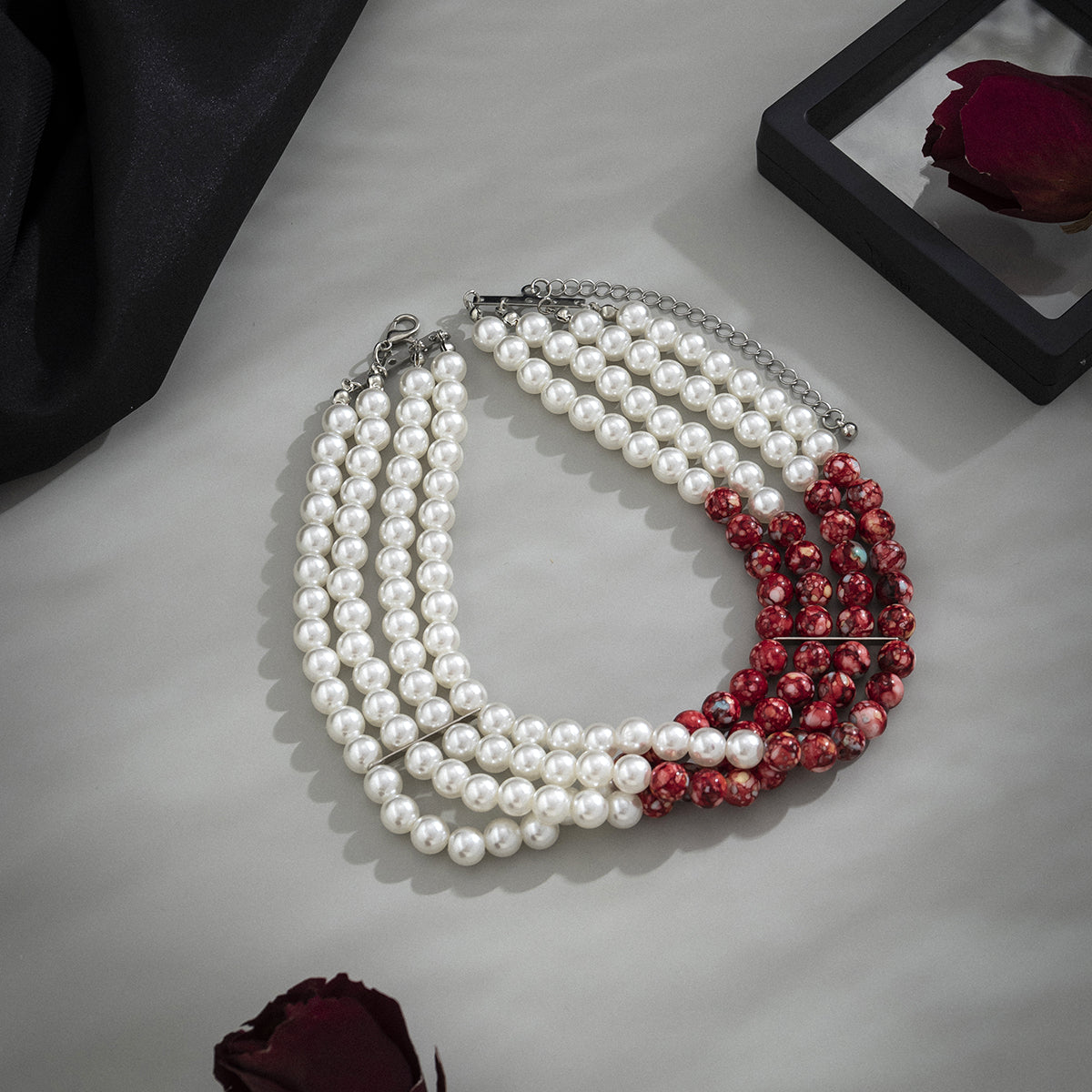 Quartz and Pearl Silver-Plated Layered Choker, chunky silver choker necklace, elegant gift for her, lifestyle look