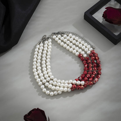 Quartz and Pearl Silver-Plated Layered Choker, chunky silver choker necklace, elegant gift for her, lifestyle look