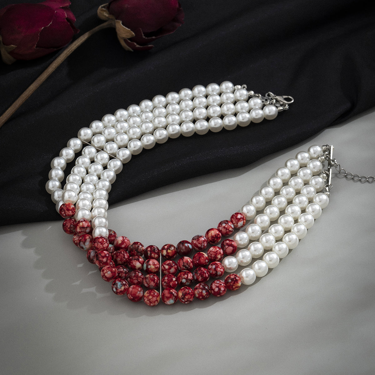 Quartz and Pearl Silver-Plated Layered Choker, chunky silver choker necklace, elegant gift for her, styled look