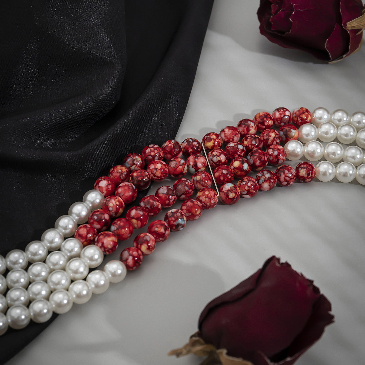 Quartz and Pearl Silver-Plated Layered Choker, chunky silver choker necklace, elegant gift for her, side view