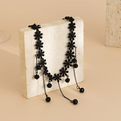 Black Flower Chain-Drop Choker