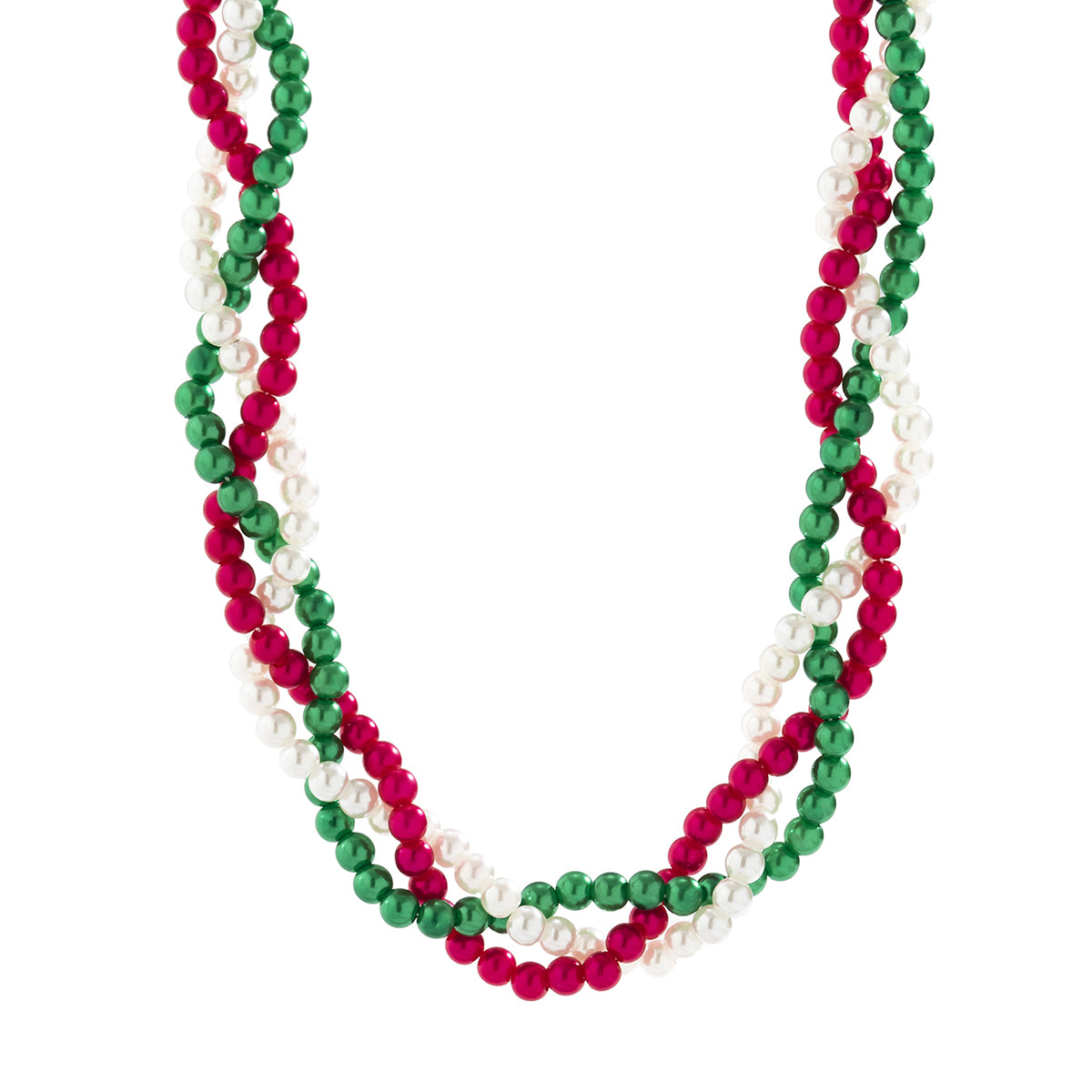 Red & Green Acrylic Pearl Crossing Necklace