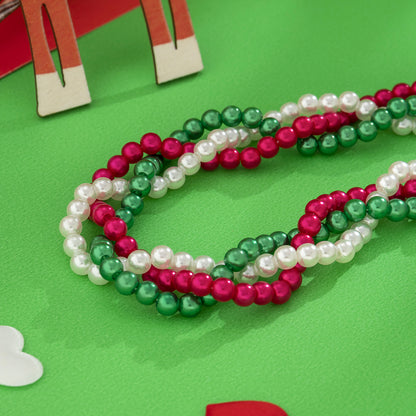 Red and Green Acrylic Pearl Crossing Necklace, chunky choker necklace, dainty minimalist design, detail close-up